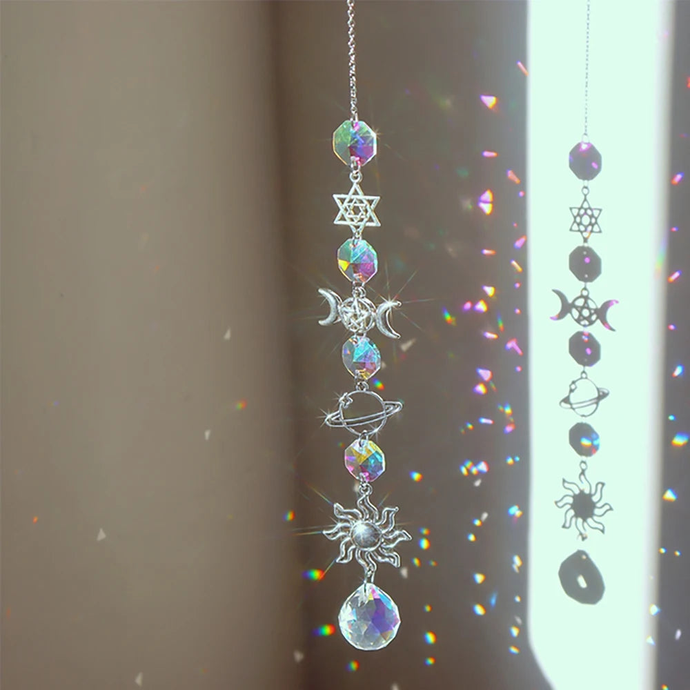 1pc Crystal Wind Chime Moon Sun Catcher Diamond Prisms Pendant Dream Catcher Rainbow Hanging Drop Home Garden Decor Windchime - Buy online at  Vibe In Cart.