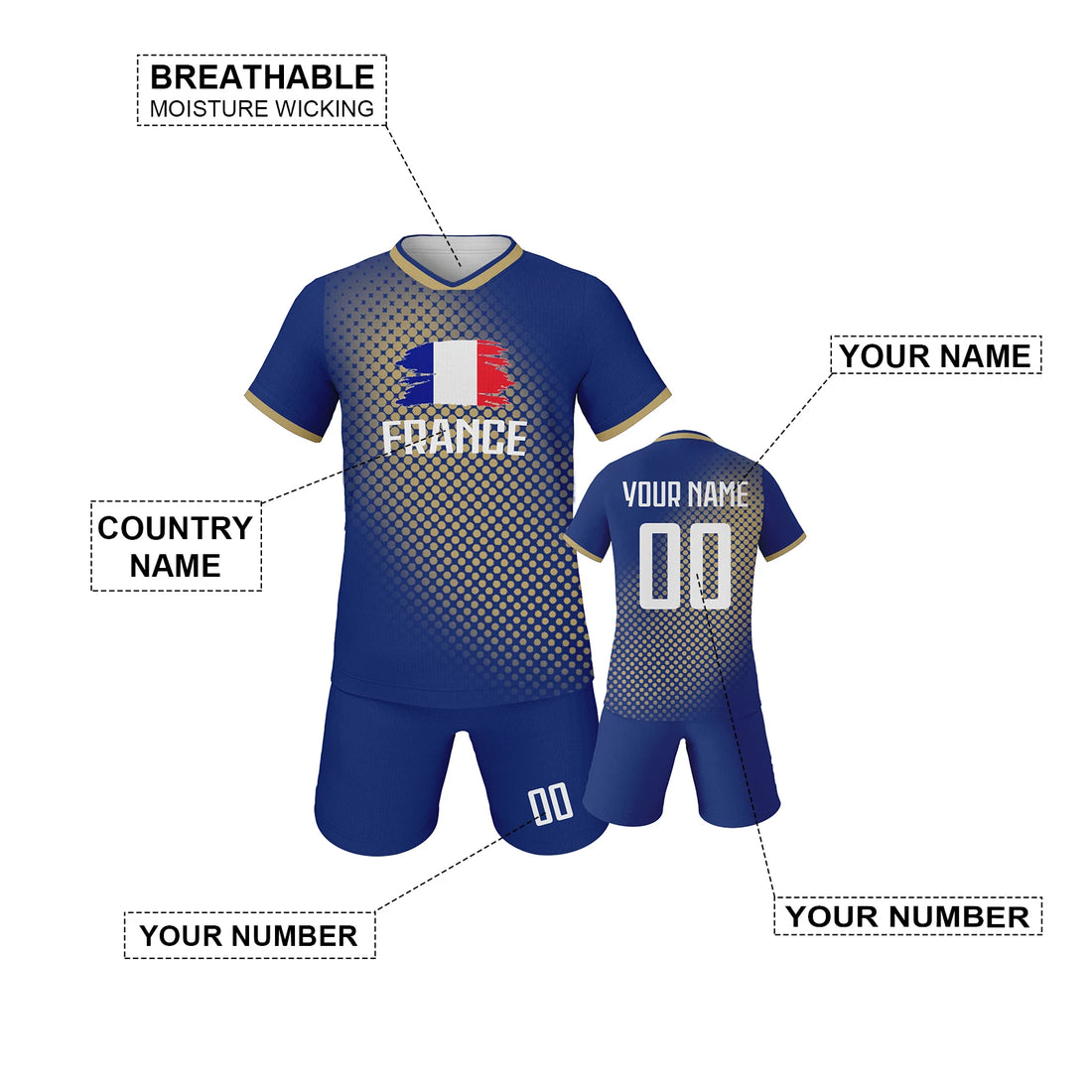 France Kids Football Jersey Custom Soccer Kit Youth Team Uniform Personalized Name Number Training Set Boys Girls Fans Gift - Buy online at  Vibe In Cart.