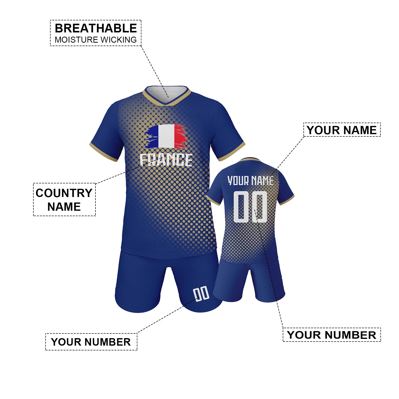 France Kids Football Jersey Custom Soccer Kit Youth Team Uniform Personalized Name Number Training Set Boys Girls Fans Gift - Buy online at  Vibe In Cart.