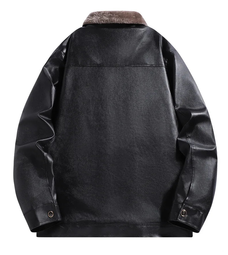 Autumn Winter Men Leather Jacket Vintage Thicken Fleece Turn Down Collar Male Coat Long Sleeve Business Casual Male Outerwear - Buy online at  Vibe In Cart.