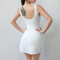 Women Workout Running Tennis Wear With Built in Bra and Shorts Pocket Slim Fit Outdoor Casual Sports Golf Athletic Dress