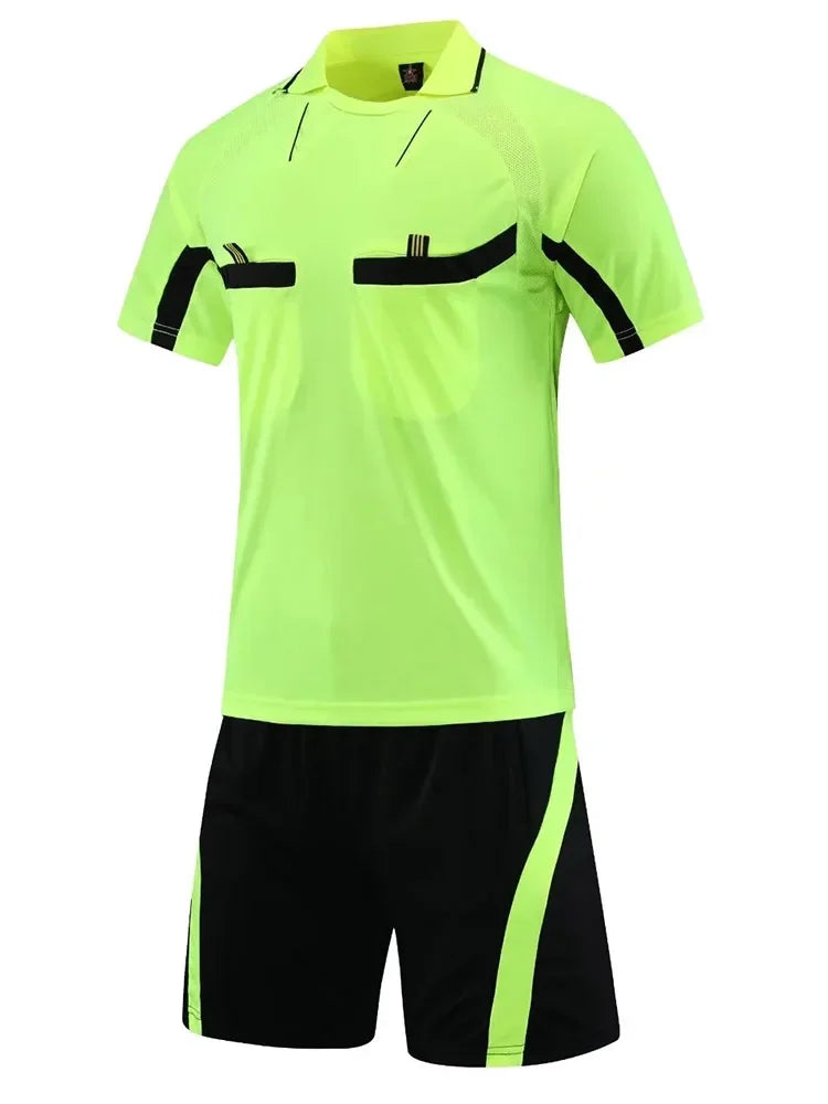 Men's Polyester Soccer Referee Uniform with Jersey and Shorts