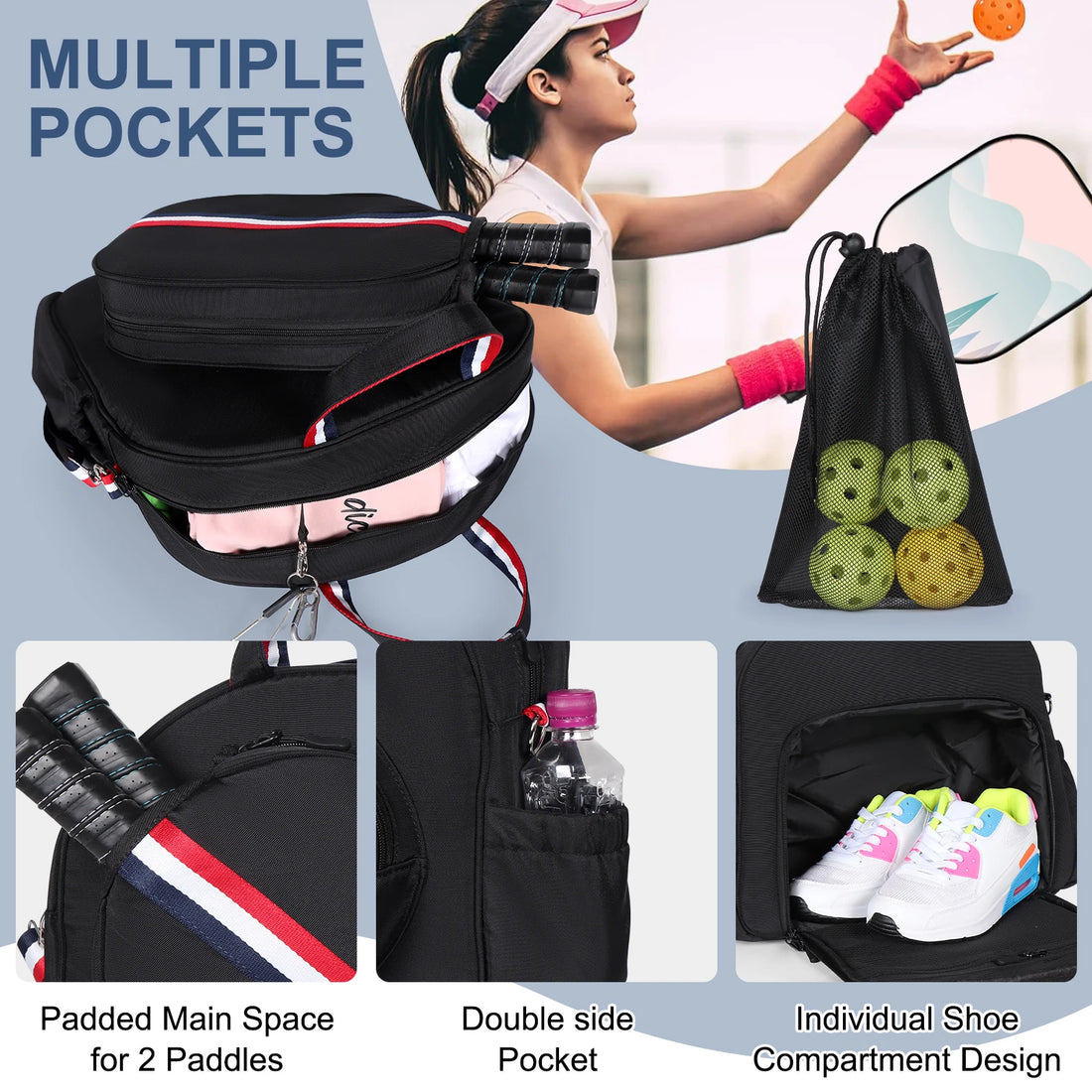 Adjustable Pickleball Paddle Backpack Bag Multi Sport Large Capacity Storage Tennis Racquetball Equipment For Men Women - Buy online at  Vibe In Cart.
