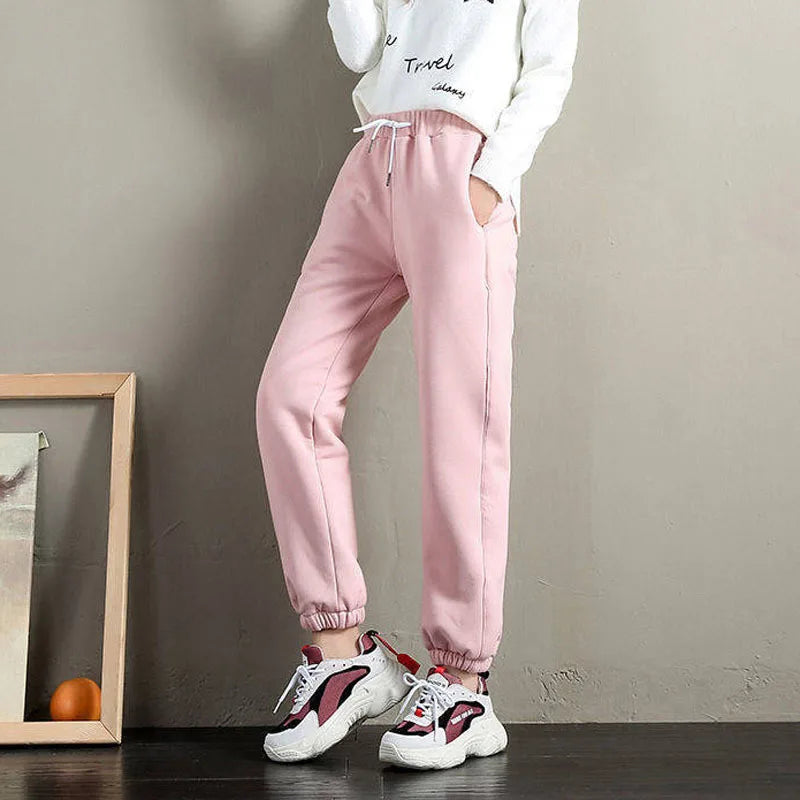 Women's Drawstring Thick Warm Polyester Winter Sports Pants