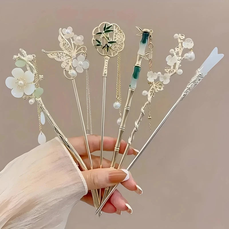Elegant Chinese Style Hair Clip Tassel Hair Stick Traditional Floral Design Hairstyle Accessory Women Jewelry Hairpin Hairneedle - Buy online at  Vibe In Cart.