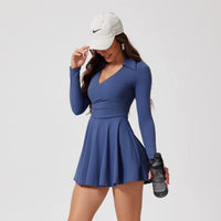 Women's Knee-Length Tennis Dress with Full Sleeves in Nylon and Elastane