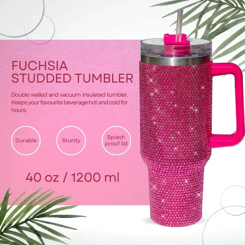 40oz Rhinestone Tumbler Stainless Steel Straw Women Cup Shiny Diamond Travel Car Thermoses Coffee Mug Water Bottle Drinkware - Buy online at  Vibe In Cart.