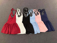 Hanging Neck Tennis Dress Women Solid Color Sleeveless Sports One Piece Pocket Suits Outdoor Running Fitness Yoga Golf Dresses