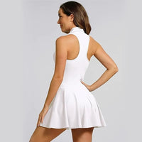 Women Tennis Dress Solid Color Lapel Slim Fit Running Skirt Breathable Quick Dry Golf Dress Yoga Wear Workout Clothes