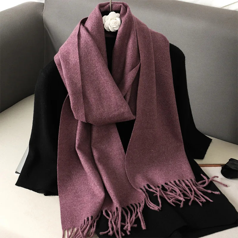 Women's Thick Warm Winter Polyester Scarf with Tassels
