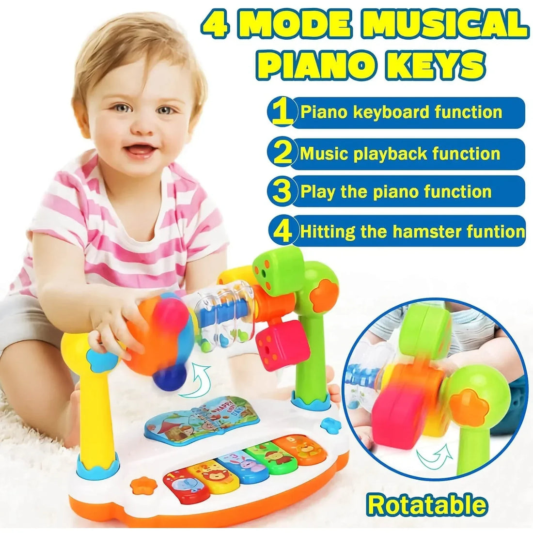 Baby Piano Toys Kids Rotating Music Keyboard Light Sound, Musical Toy for Toddlers,Early Educational Music Toy Gift For Birthday