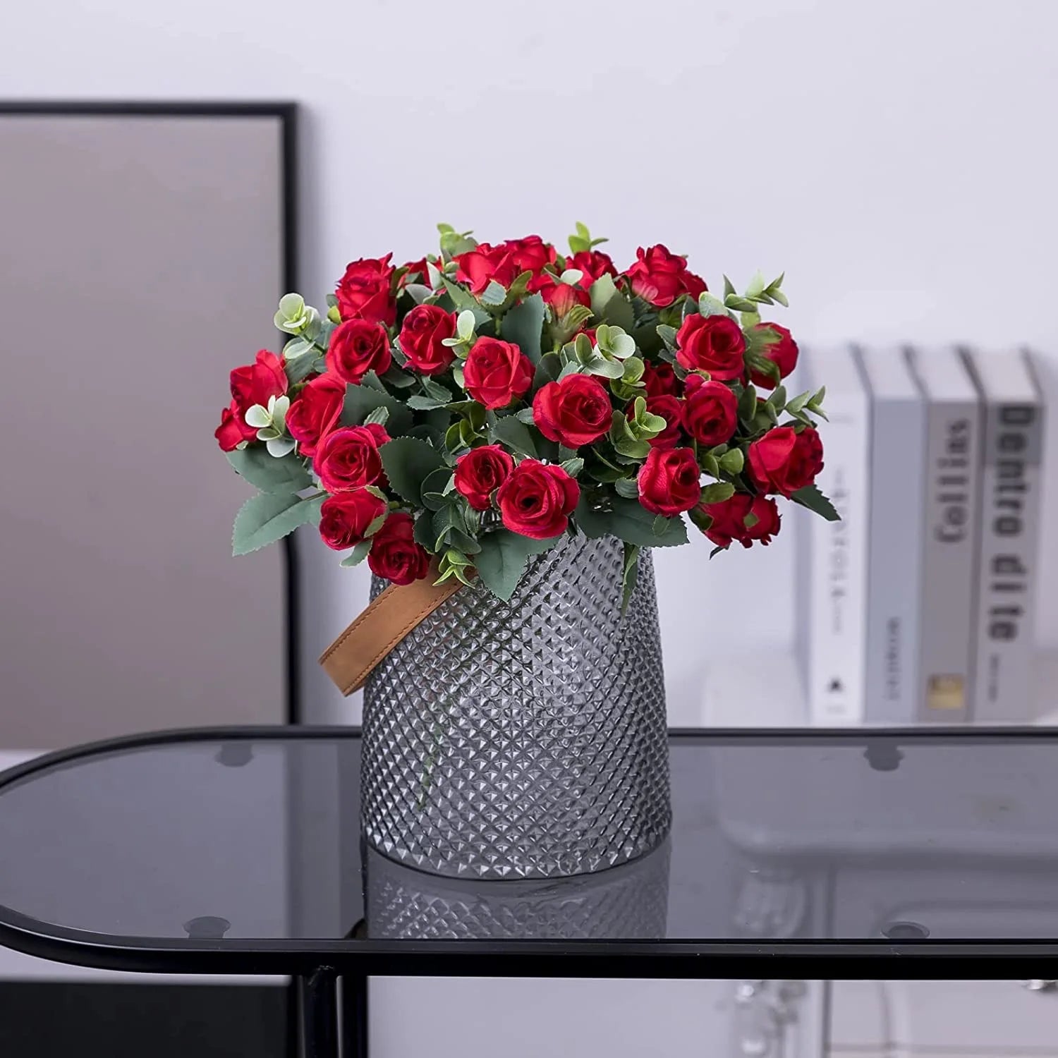 10 Heads Artificial Flower Silk Rose white Eucalyptus leaves Peony Bouquet Fake Flower for Wedding Table Party Vase Home Decor - Buy online at  Vibe In Cart.