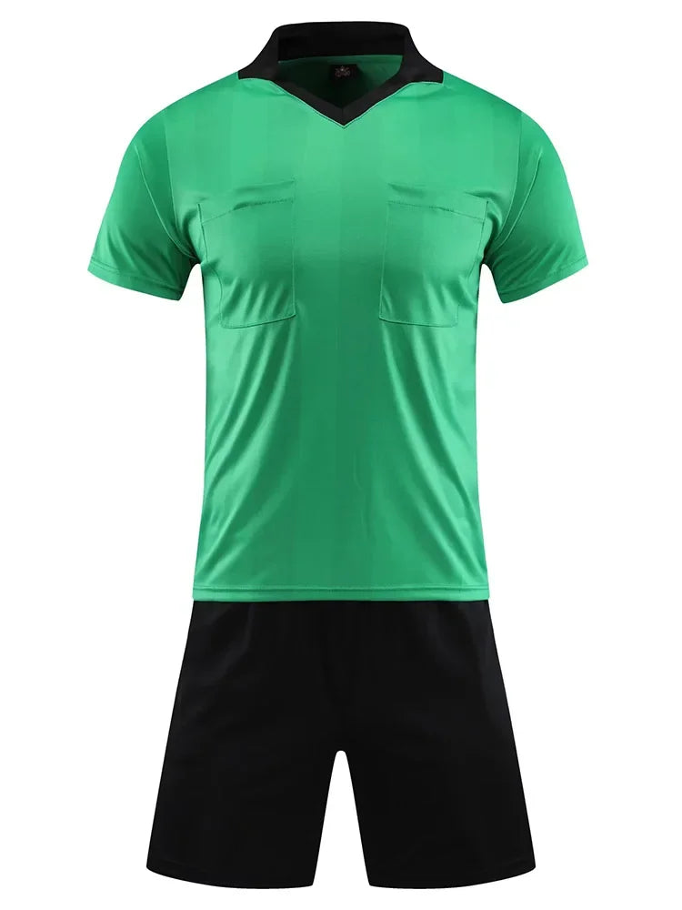 Men's Polyester Soccer Referee Uniform with Jersey and Shorts