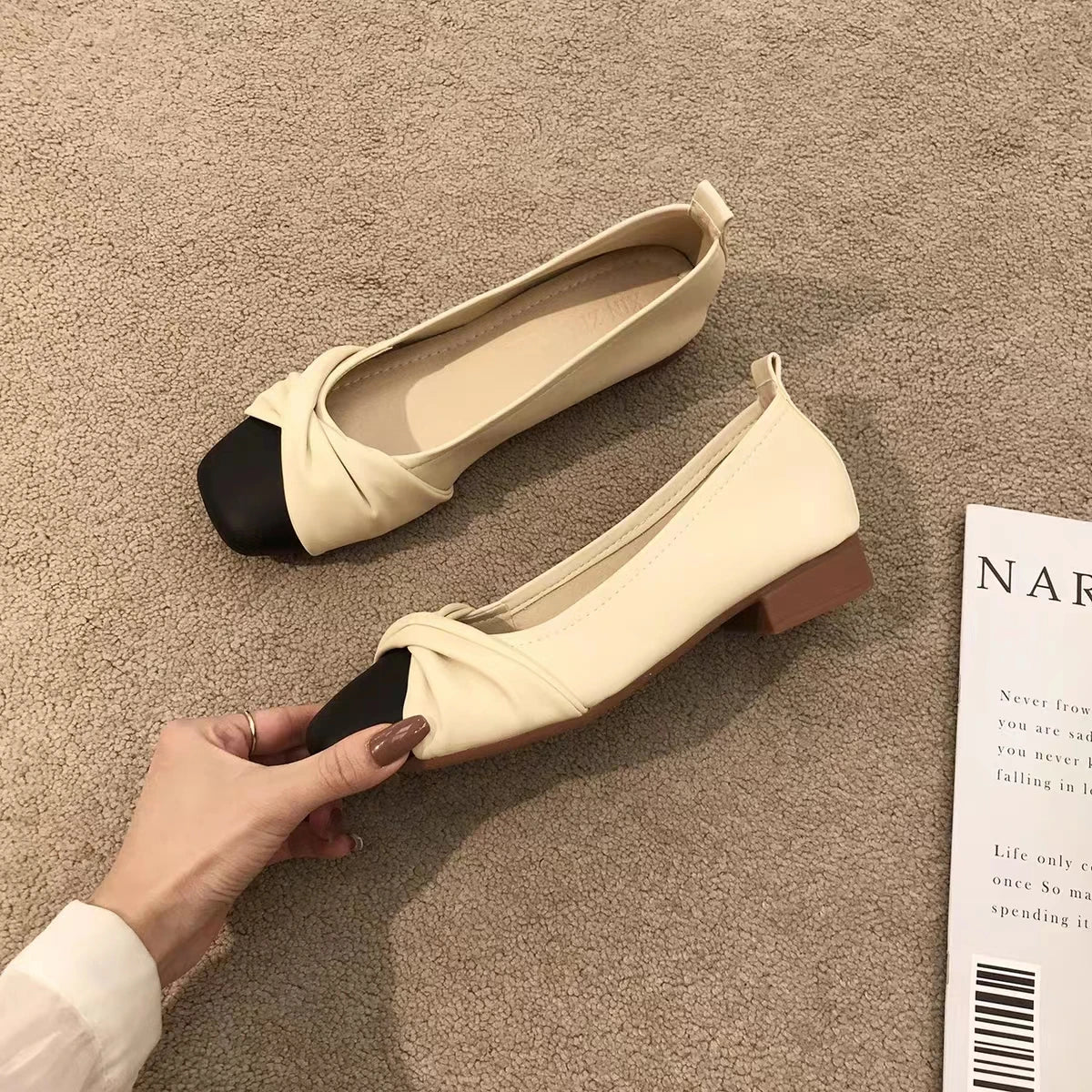 2025 New Round Bow Comfortable Casual Flat Bottomed Shallow Mouth Women's Single Shoes Silk Color Blocked Women's Single Shoes - Buy online at  Vibe In Cart.