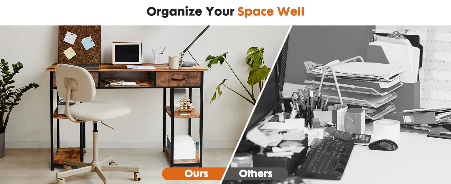 JHK 48 Inch Double Deck Shelving Office Computer Desk with Pull-out Fabric Storage Drawers Metal Frame Adjustable Feet Table ﻿ - Buy online at  Vibe In Cart.