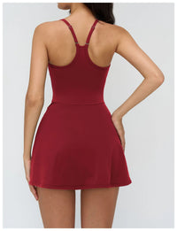 Tennis Dress with Shorts Underneath Women Golf Wear Above Knee Length White Sport Dresses with Shorts Outfit Fitness Workout