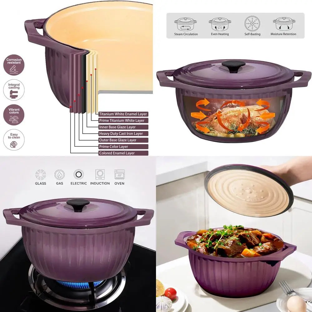 5-Quart Fig-Colored Enameled Cast Iron Dutch Oven with Lid, Premium Enameled Cookware - Buy online at  Vibe In Cart.