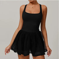 VITALINOVO Womens Tennis Dress with Built in Shorts Golf Dress Square Neck Athletic Outfits Active Dresses Raceback Padded Dress