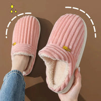 Women's Winter Short Plush Lined Faux Fur Slippers with Low Heel