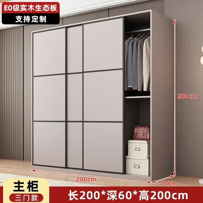 Modern Gray Wooden Wardrobe with Sliding Doors and Drawer