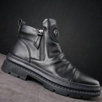 Men's Motorcycle Leather Boots British Style Round Head High Top Shoes Side Zip Walking Casual Platform Boots Bota Masculina - Buy online at  Vibe In Cart.