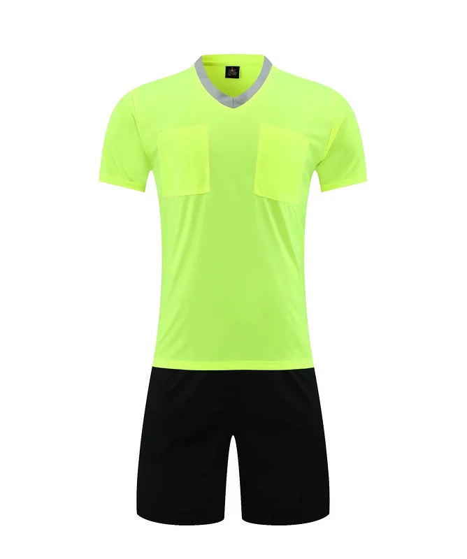 Men's Polyester Soccer Referee Uniform Set with Jersey and Shorts