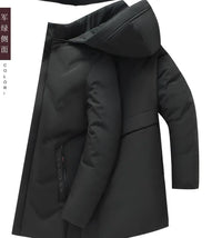 Men's Long Hooded Winter Parka Jacket with Zipper and Pockets
