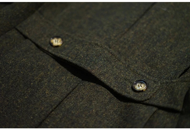 Men's Long Double Breasted Green Overcoat for Autumn and Winter