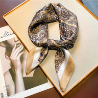 Printed Paisley Houndstooth Square Scarf for Women, Coffee Color, Polyester