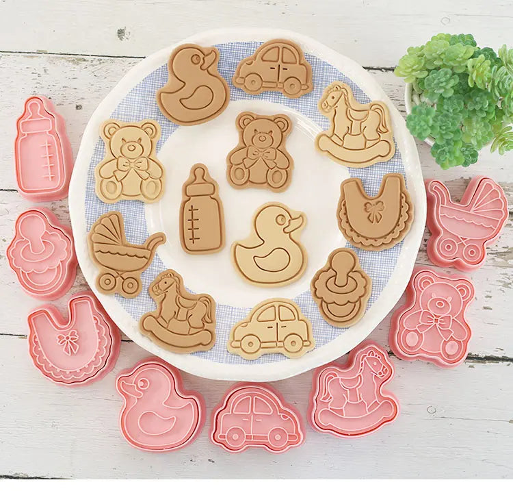 8 Pcs/set Cookie Cutters Plastic 3D Cute Cartoon Pressable Biscuit Mold Cookie Stamp Kitchen Baking Pastry Bakeware - Buy online at  Vibe In Cart.