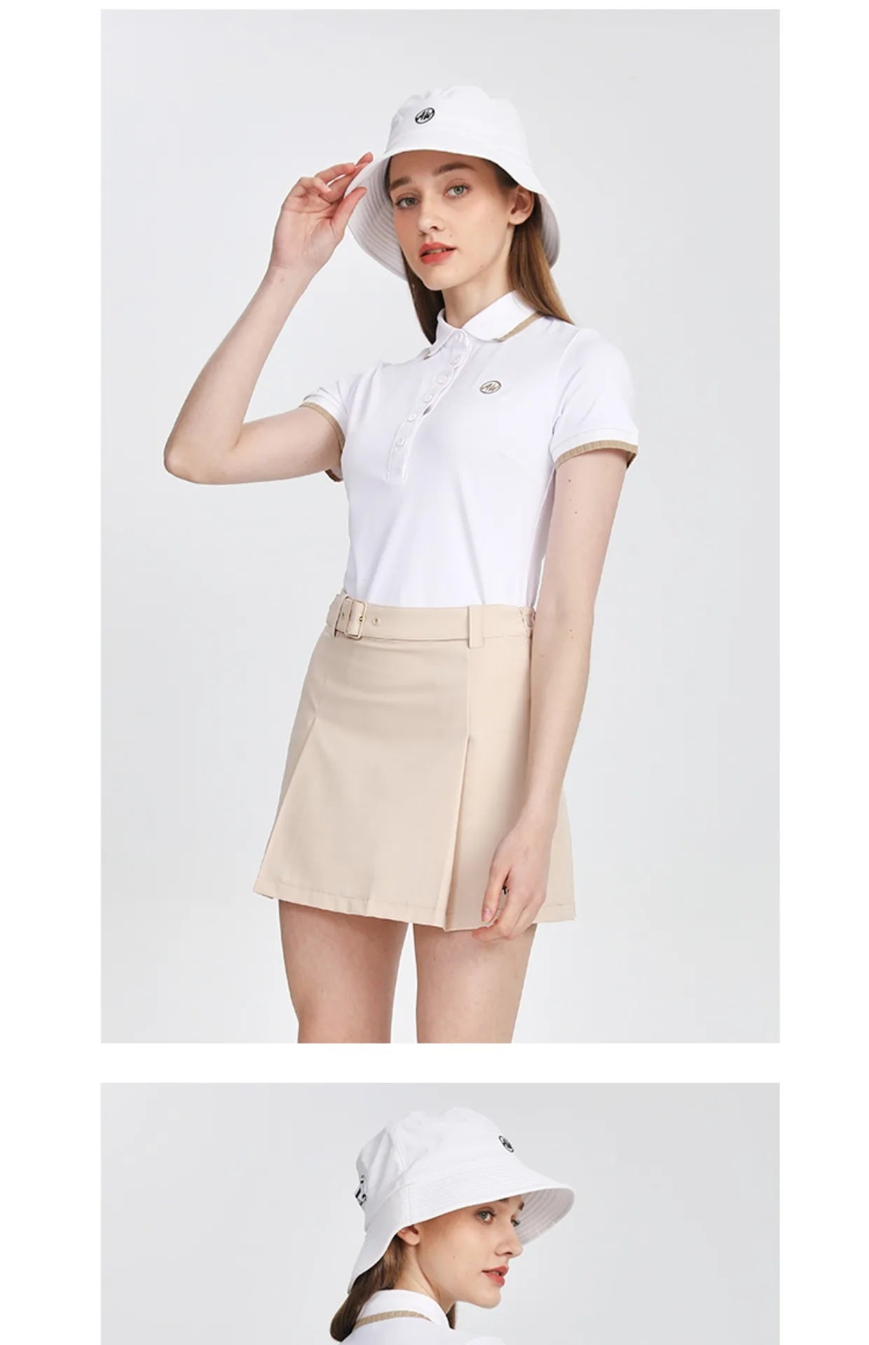 AW Golf Women's Summer Short Sleeved T-shirt Breathable Polo Lapel Tops Ladies High Waist Pleated Skirt A-Lined Golf Skorts Suit