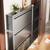 Slim Steel Shoe Cabinet Ultra Thin Shoe Storage Rack Shoe Organizer Entryway Hallway Narrow Space Saving Flip Door Storage Rack - Buy online at  Vibe In Cart.