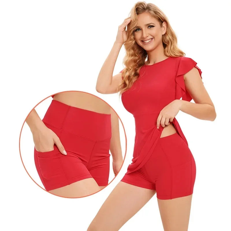 Cloud Rise Golf Tennis Dress Sports Pocket Shorts Gym HOT Girl Workout One Piece Yoga Suit Women Running Outdoor Fitness Dresses