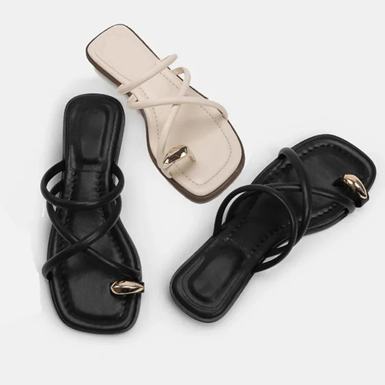 Stylish Women's Cross Strap Slide Sandals Comfortable Lightweight Toe Loop Beach Shoes with Casual Solid Color Design for Summer - Buy online at  Vibe In Cart.