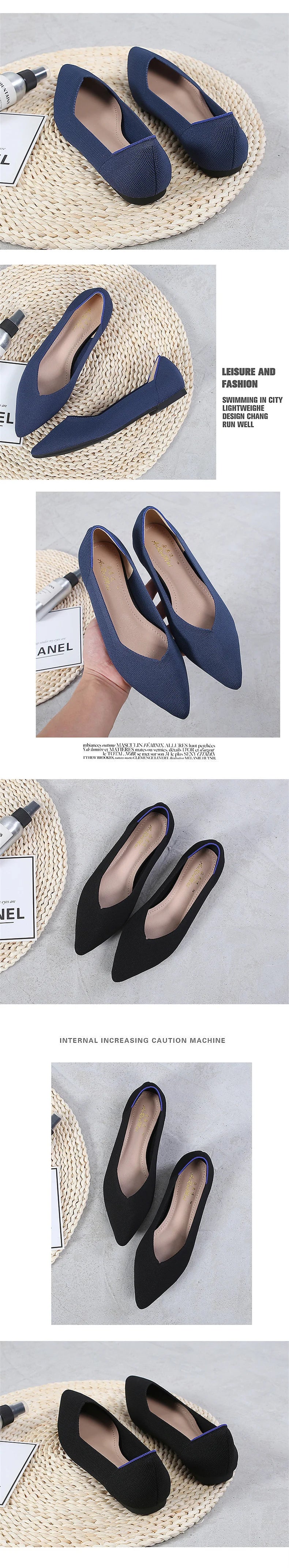 Fashion Comfort Breathable Polyester Women Spring Flats Pointy Toe Ballerinas Stretch Knitted Loafers Dress Causal Shoes - Buy online at  Vibe In Cart.