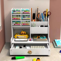 Wooden Pen and Pencil Holder with Organizer Shelves
