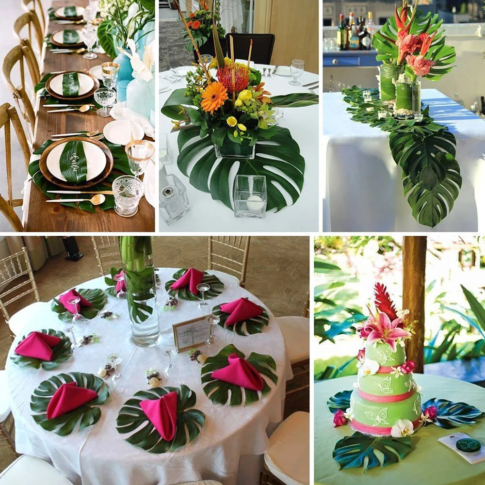 Artificial Tropical Palm Leaves Hawaiian Luau Jungle Party Golden Stems Leaf Decoration Table Wedding Birthday Decor Fake Plants - Buy online at  Vibe In Cart.