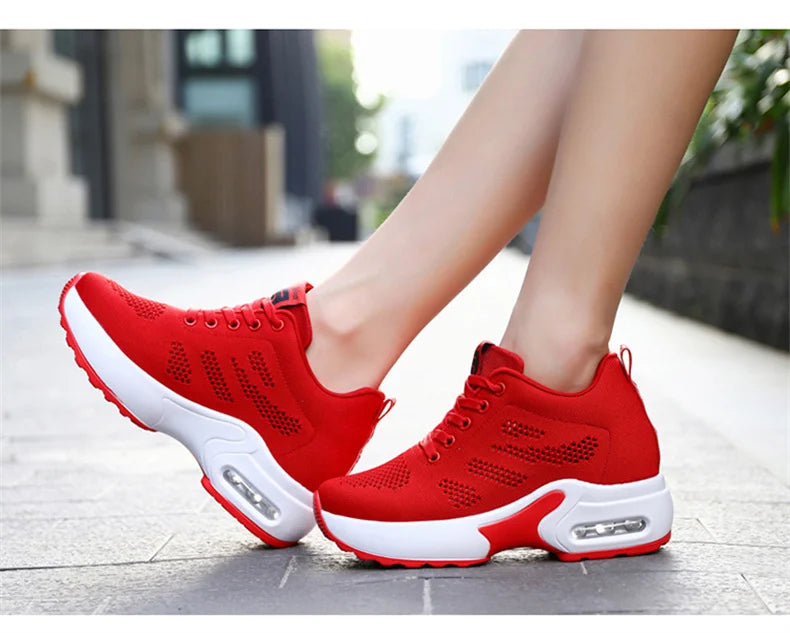 Women's Platform Mesh Lace-Up Sneakers Medium Heel