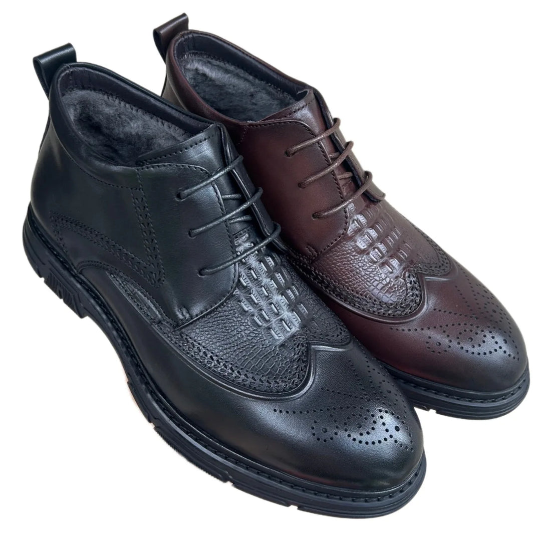 New Men's Short Boots - Genuine Leather Business Shoes with Wool Lining Fashionable and Versatile High-Top Buckle-Up Men's Shoes - Buy online at  Vibe In Cart.