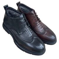New Men's Short Boots - Genuine Leather Business Shoes with Wool Lining Fashionable and Versatile High-Top Buckle-Up Men's Shoes - Buy online at  Vibe In Cart.
