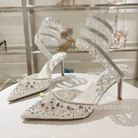 Fashion High Heels Sandals Women Shiny Crystal Tassel Snake Shaped Winding Wedding Shoes Summer Pointed Toe Stiletto Sandalias - Buy online at  Vibe In Cart.