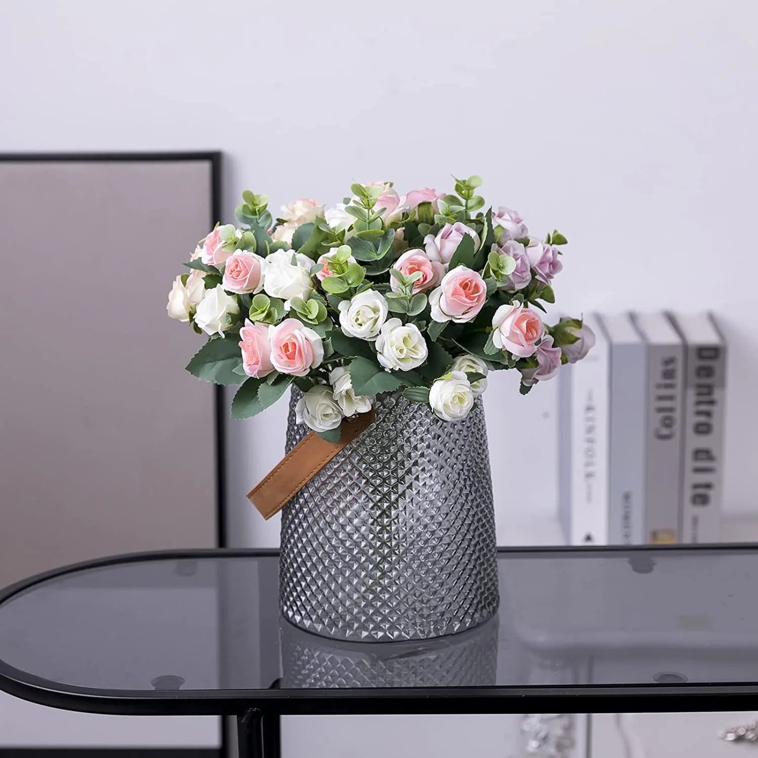 10 Heads Artificial Flower Silk Rose white Eucalyptus leaves Peony Bouquet Fake Flower for Wedding Table Party Vase Home Decor - Buy online at  Vibe In Cart.