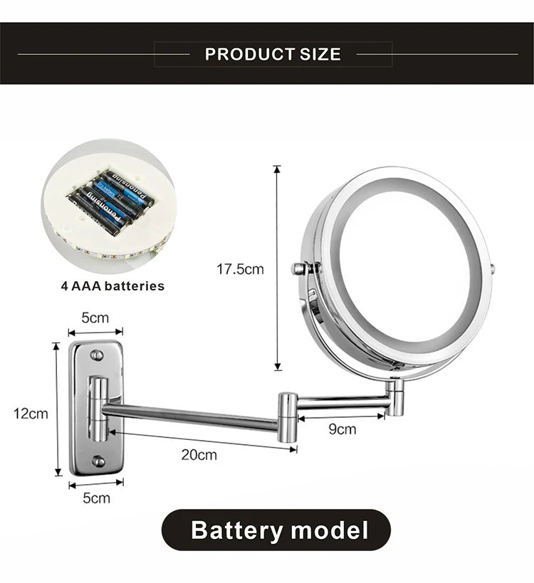 Folding Arm Extend Bathroom Mirror With LED Light 7 Inch Wall Mounted Double Side Smart Cosmetic Makeup Mirrors - Buy online at  Vibe In Cart.