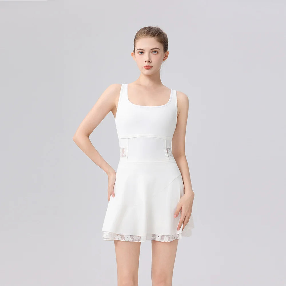 2026 New tennis dress ballet dress sexy back cross lace badminton anti-light lacework Separate shorts yoga golf sports dress