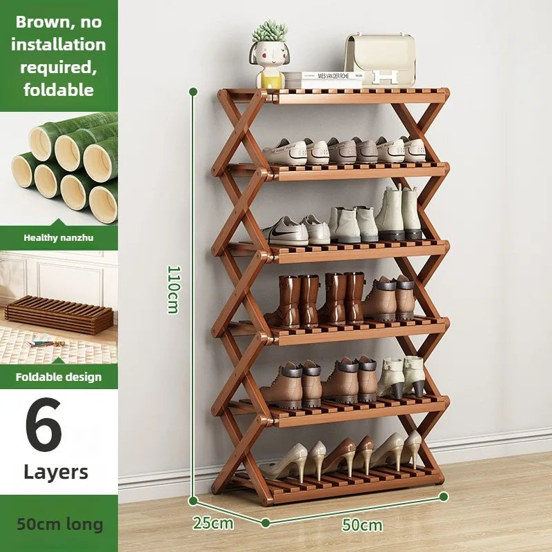 Folding Multi-Level Bamboo Shoe Rack for Living Room Storage