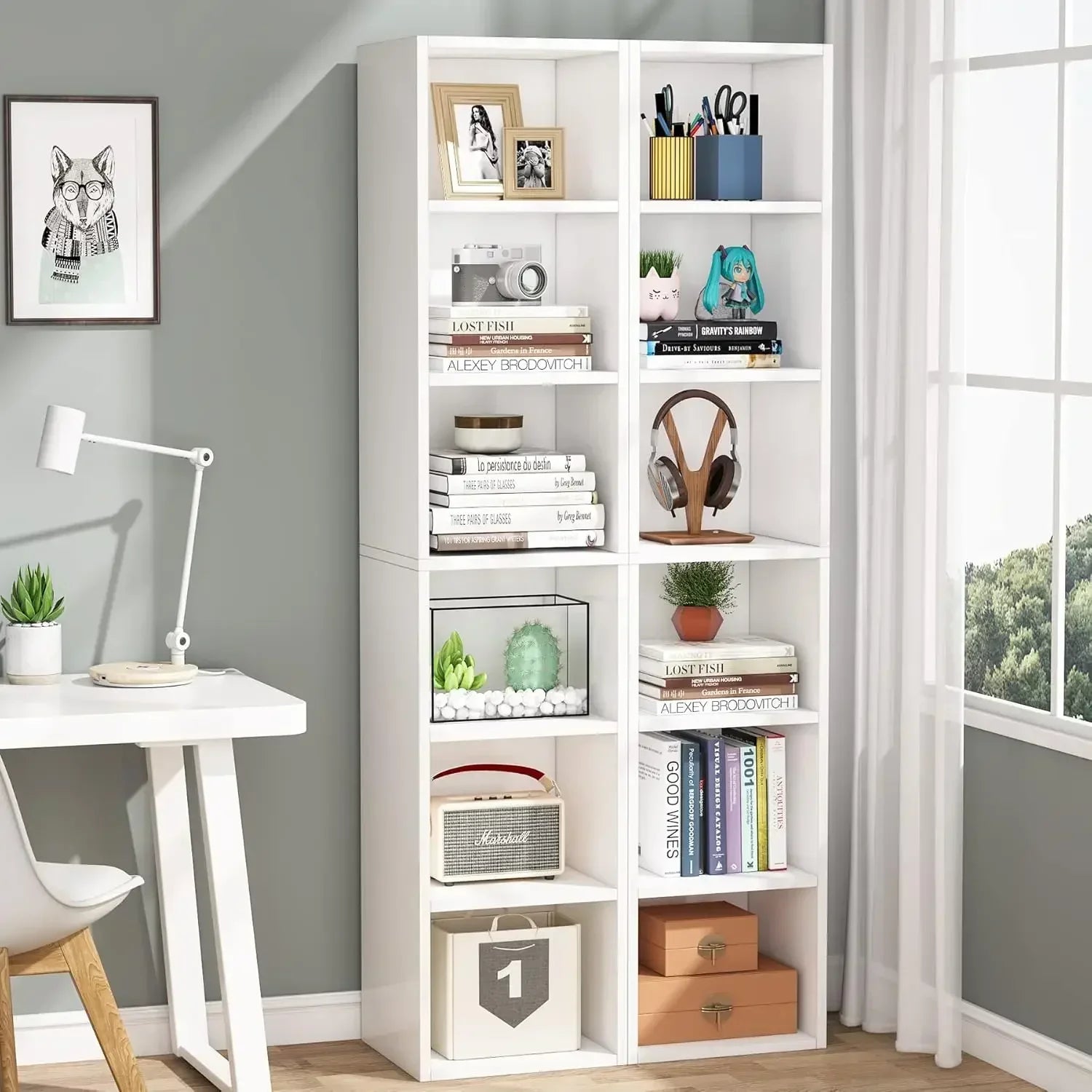 new70.9 Inch Tall Narrow Bookcase, Modern White Corner Bookcase with Storage, 6 Tier Cube Display Shelves for Home Office - Buy online at  Vibe In Cart.