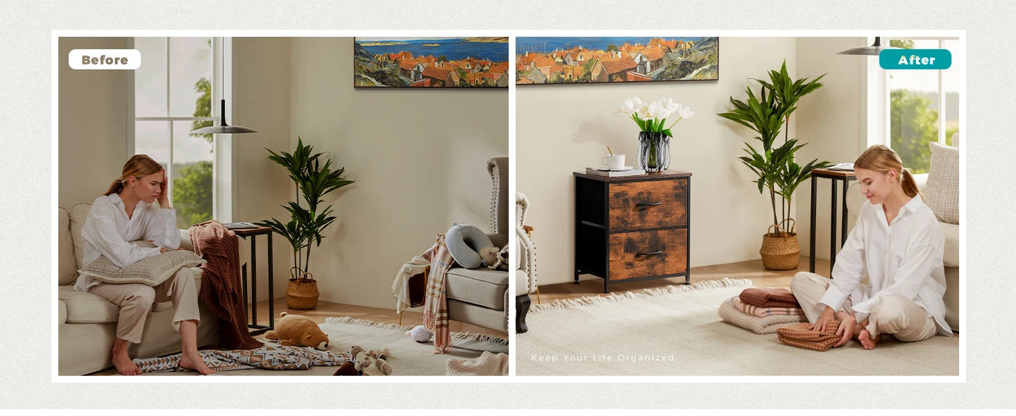 JHK Nightstand Bedside Coffee Sofa Tea Table Storage Closet Chest Clothes Display For Bedroom 2 Fabric Drawers Cabinet Furniture - Buy online at  Vibe In Cart.