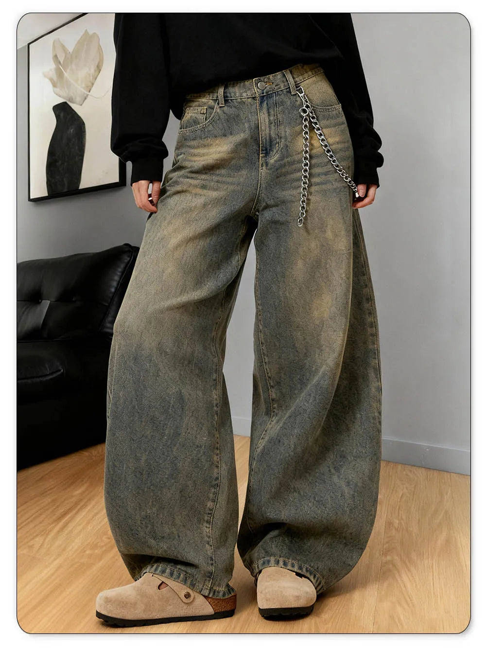 American Retro Baggy Wide Leg Jeans Men's Korea Streetwear Distressed y2k Clothing Casual Daily Four Seasons Denim Pants Unisex - Buy online at  Vibe In Cart.