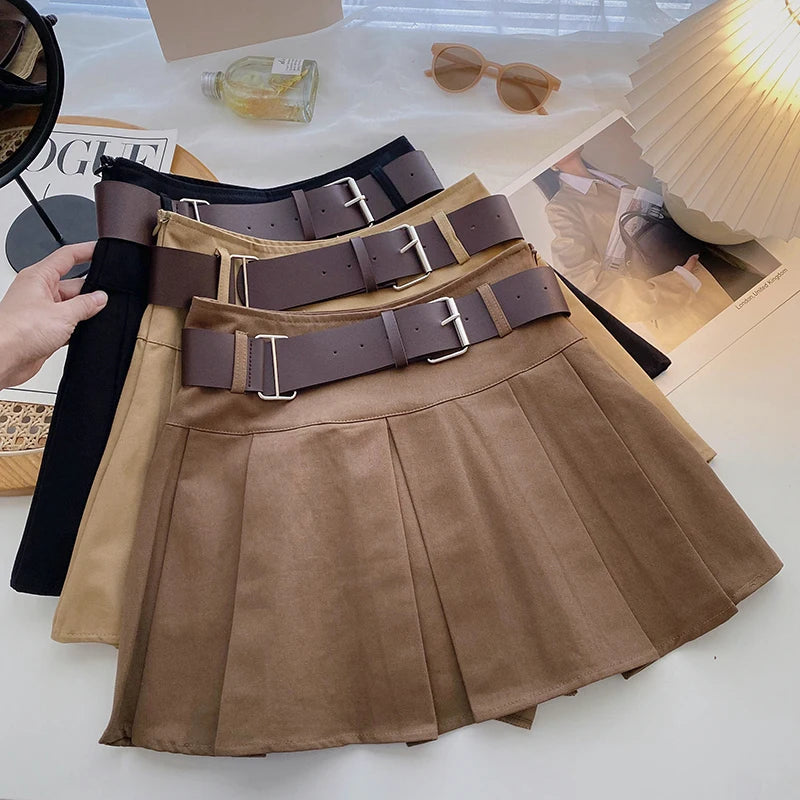 2023 A-line Skirts with Belt Women High Waist Short Skirt Buttons Skirt Female Clothing Female All-match - Buy online at  Vibe In Cart.