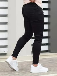 Men's Slim-Fit Ripped Jeans - Stylish Black Distressed Denim with Raw Hem, Comfortable & Versatile for All Seasons, Casual Stree - Buy online at  Vibe In Cart.